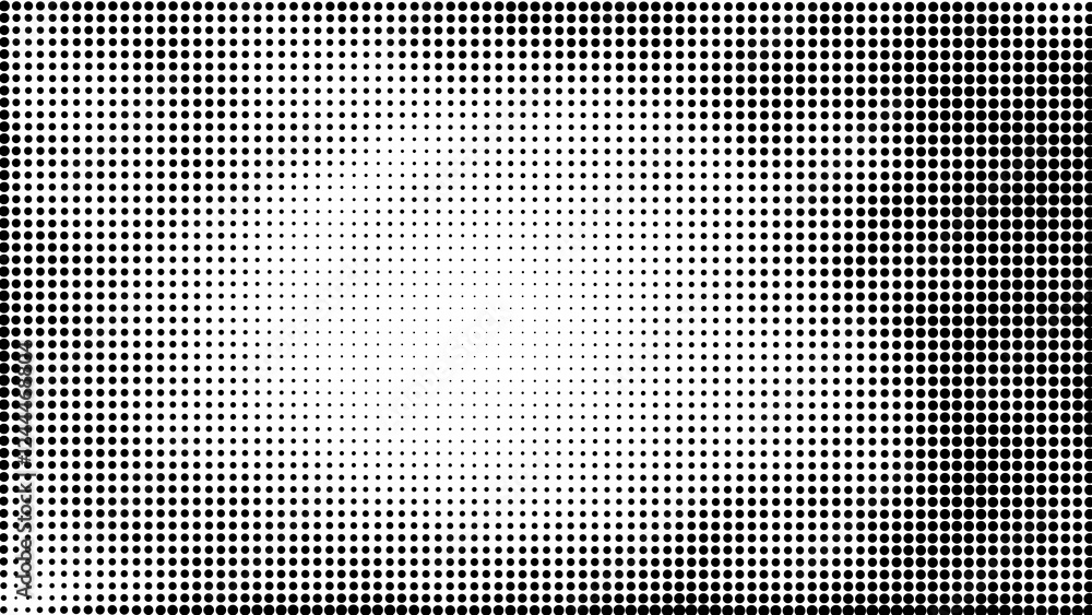 Poster halftone background in black and white texture with round circles dot pattern