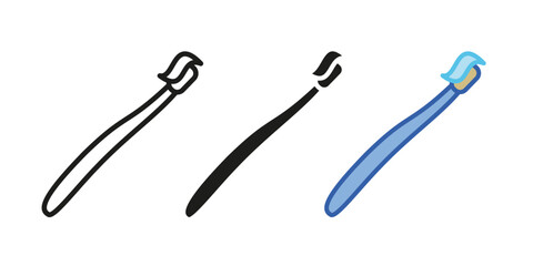 Toothbrush icon. Oral hygiene symbol. Teeth care sign. Dental tooth brush with tooth paste pictogram. Plastic toothbrush vector illustration. Bathroom morning routine equipment concept isolated.