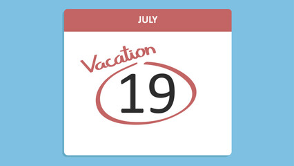 Calendar page showing the 19th of July, circled and labeled with the word 
