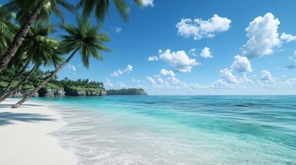 Fototapeta premium Serene tropical beach with swaying palm trees