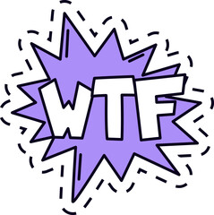 Obraz premium Purple cartoon speech bubble expressing wtf with a dashed outline, conveying surprise, confusion, or disbelief in a bold and expressive way