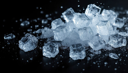 Crystal Clear Ice Cubes on Black Background Stunning Image