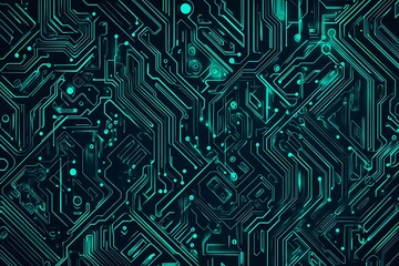 Abstract close-up of a glowing blue digital circuit board, showcasing intricate connections and technological design on a black background.
