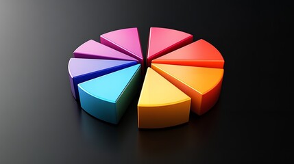 Obraz premium 3D pie chart with solid colors on a black background, in a colorful style