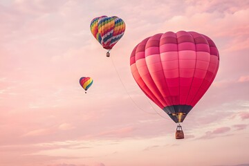 Naklejka premium 18. Bright heart shaped balloons, soft pink background