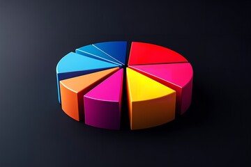 Obraz premium 3D pie chart with solid colors on a black background, in a colorful style