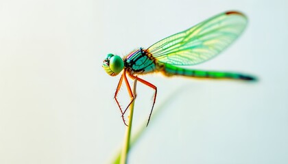 Vibrant Green Damselfly on a Blade of Grass