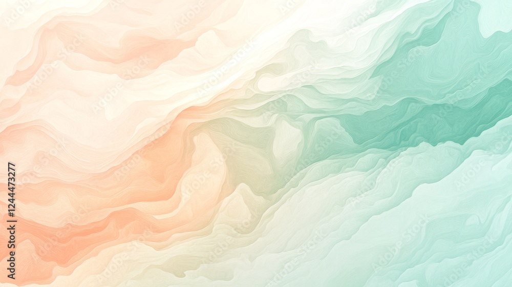 Poster Soft pastel abstraction in flowing patterns creates a serene background perfect for modern design and artistic projects