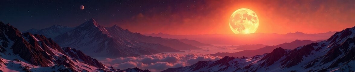 Sunlit lunar highlands, distant Earthrise, majestic view , mountains, lunar