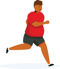 Chubby man jogging, promoting body positivity and healthy habits through physical activity