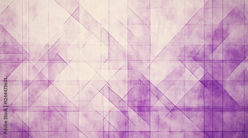 Poster exploration of geometric abstraction with soft purple tones and layered textures in a light backgrou