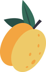 Illustration of two ripe yellow plums attached to their stem and with two green leaves, isolated on a white background, perfect for healthy eating and fruit related projects