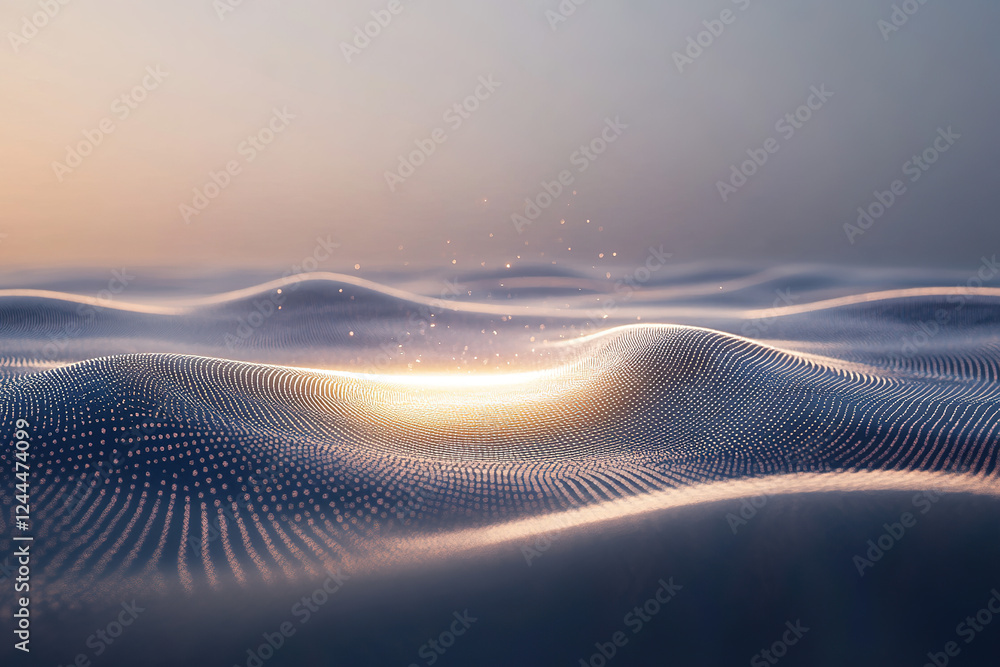 Poster glowing waves undulate softly in the twilight, creating a serene and ethereal landscape that captiva