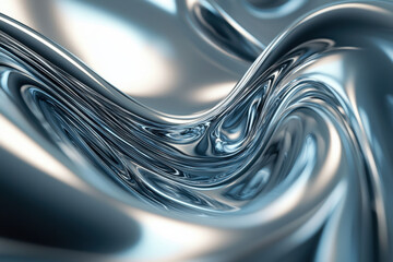 Abstract swirling silver metal with fluid dynamic shapes