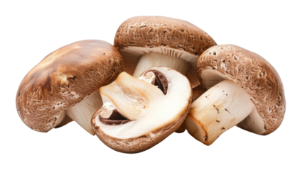 Fresh brown mushrooms isolated on transparent background