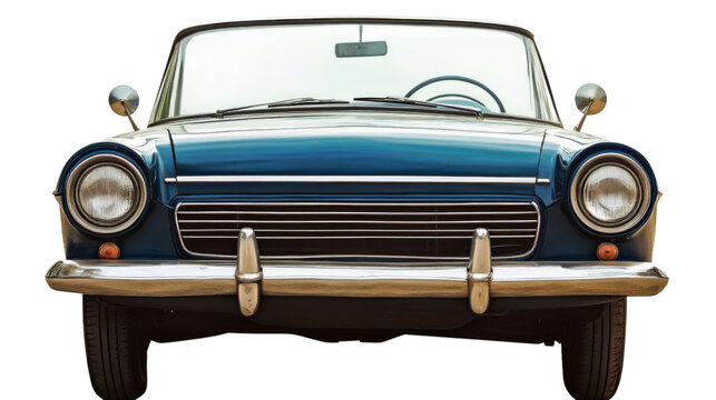 Blue vintage convertible car isolated on transparent background