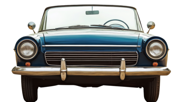 Blue vintage convertible car isolated on transparent background