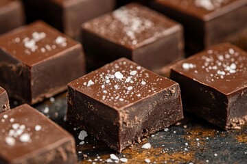 Chocolate brownies topped with icing and nuts