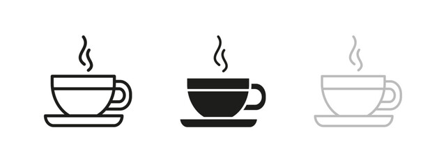 Coffee cup icon. Steaming hot beverage vector illustration. Morning refreshment symbol. Relaxing drink sign. Caffeine and herbal infusion concept. Tea mug pictogram.