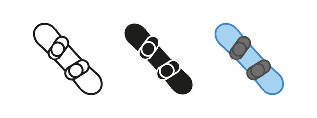 Snowboard icon. Winter sport vector illustration. Alpine board with bindings symbol. Extreme downhill adventure sign. Outdoor recreation equipment concept.