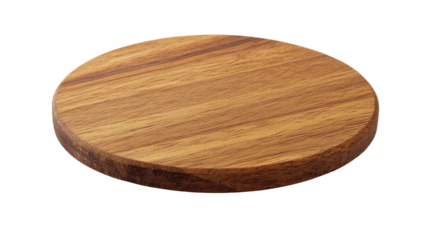 Round wooden cutting board isolated on transparent background