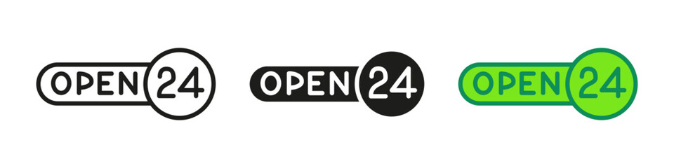 Open 24 icon. Nonstop available service vector illustration. Business and store sign for continuous operation. Convenience and retail concept.