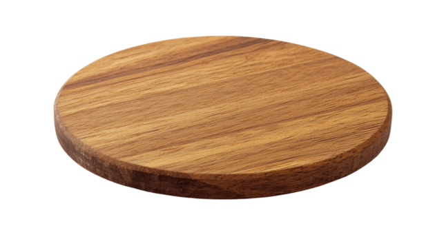 Round wooden cutting board isolated on transparent background