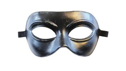 Black and silver metallic masquerade mask isolated on transparent background