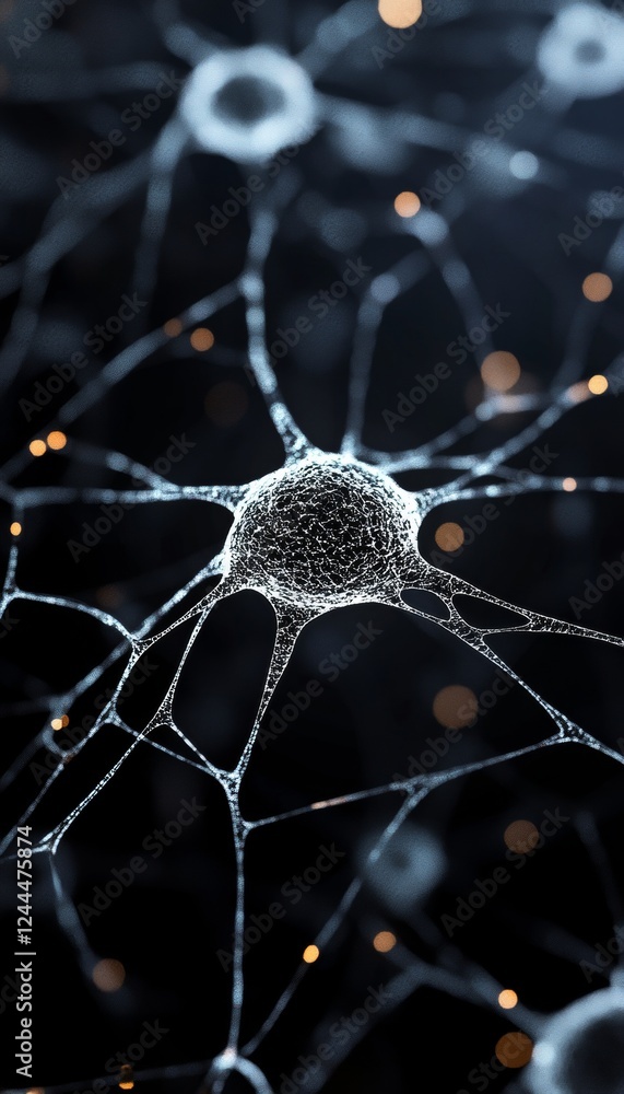 Poster neural network, neurons, and synapses a detailed rendering forming a complex biological system.