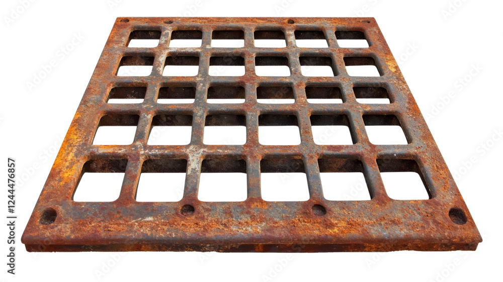 Poster rusty metal grate creating a grid pattern on transparent background