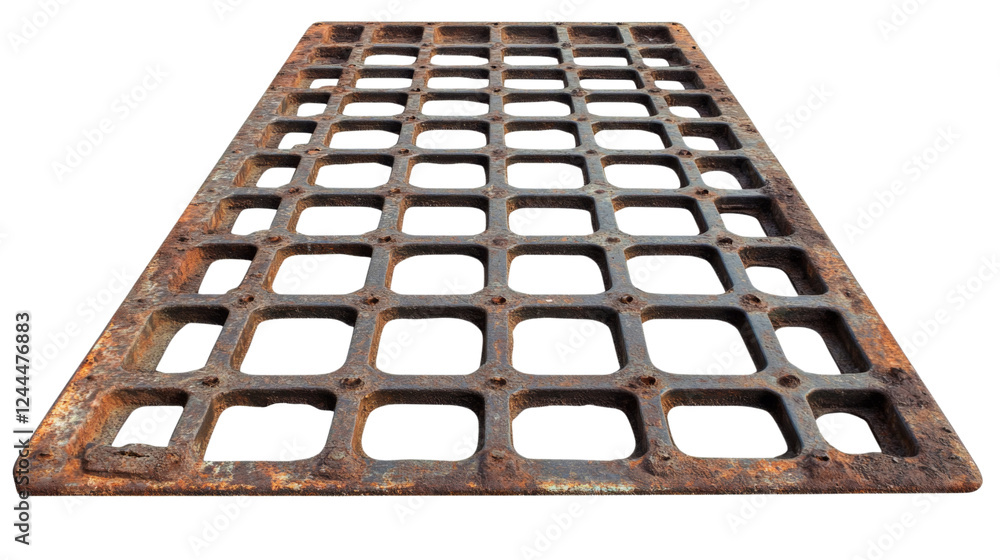 Poster rusty metal grate creating repeating square pattern on transparent background