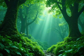 Dense emerald canopy, steamy air, lush vegetation, pattern, monsoon