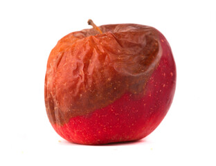 rotten raw apple on white background