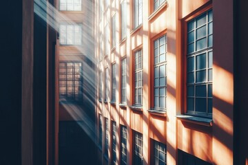 Obraz premium Sunbeams illuminate a building's interior.