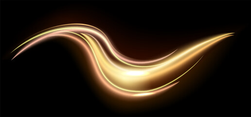 Abstract golden light trails swirling gracefully on a black background, creating a mesmerizing and elegant visual effect suitable for various design projects