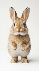Fototapeta premium Standing rabbit with brown fur and big ears on neutral background