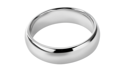 Silver wedding ring rotating on transparent background