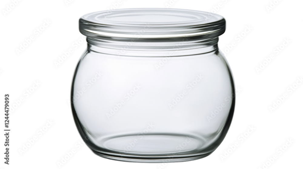 Poster empty round glass jar with lid on transparent background