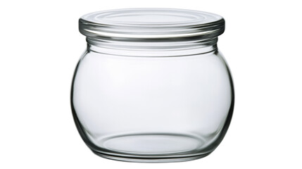 Empty round glass jar with lid on transparent background