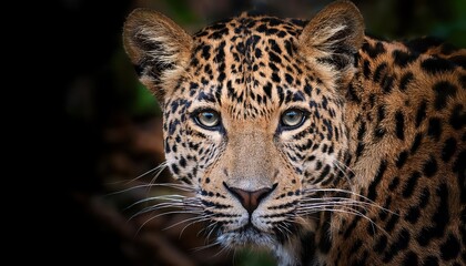 Striking Closeup Portrait of a Majestic Leopard, Displaying Intense Eyes and Powerful Posture in the African Savannah, Captured at Sunset.