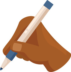 Hand is holding a pen, writing, taking notes, drawing, or creating on a blank page