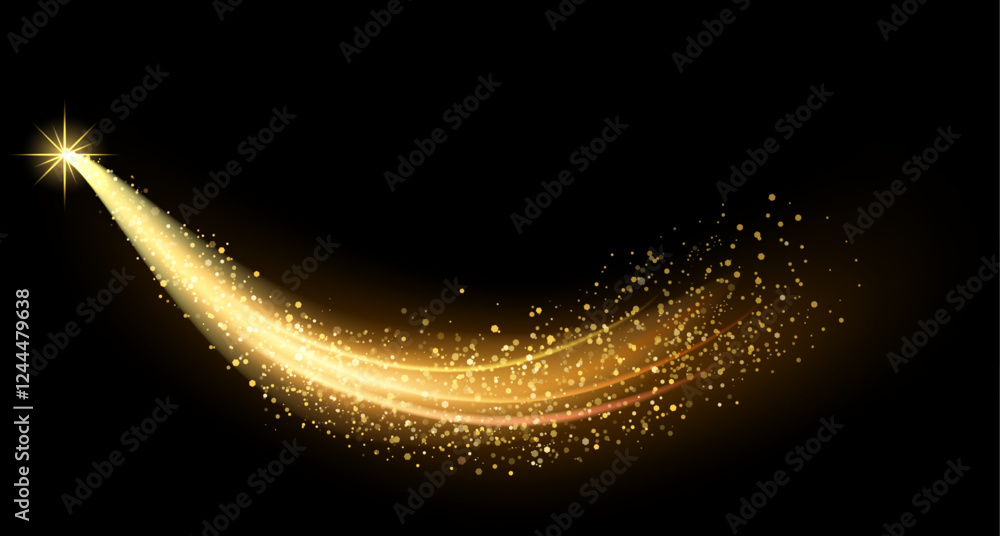 Aufkleber stunning display of a golden light trail curving gracefully across a black background, creating a se