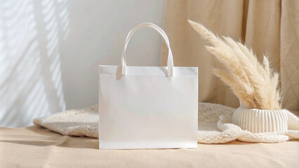 Minimalist White Tote Bag Mockup with Neutral Background