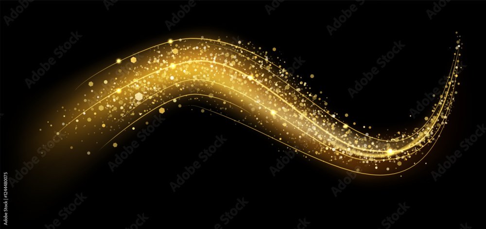 Aufkleber golden wave with glitter particles flowing on black background creating a magical and elegant effect