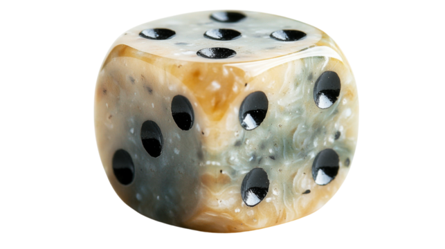 Resin dice showing five isolated on transparent background