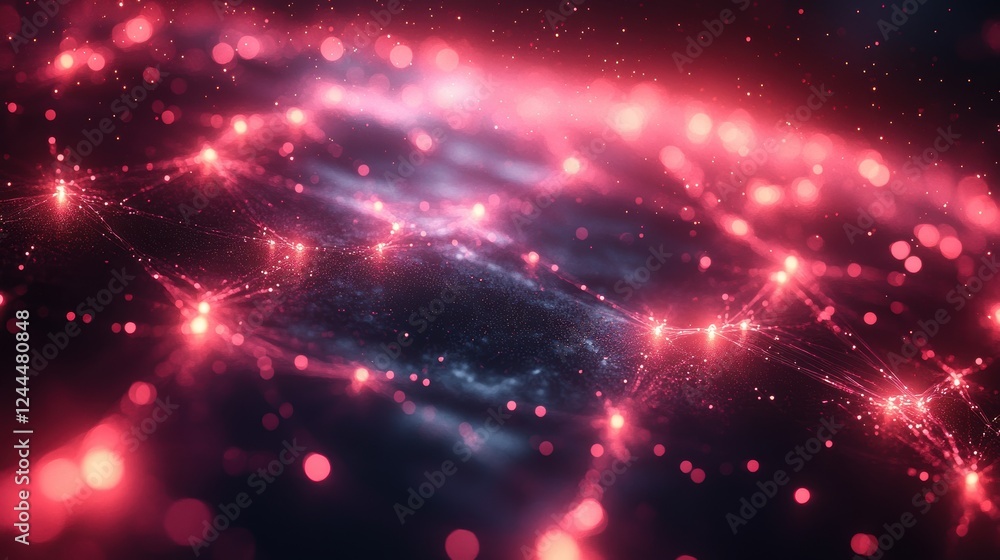 Poster abstract representation of a cosmic network with glowing connections.