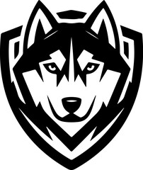 Husky head illustration isolated on white background. Emblem template with Husky dog. Design element for emblem, sign, poster, label. © Kotliar Ivan