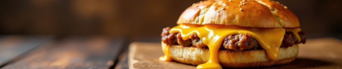 Golden-brown cheesesteak, melted cheese, toasted bun, day, savory