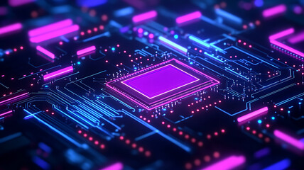 Obraz premium modern technology circuit board texture background design, large data processing, futuristic blue circuit board background, abstract blue and pink neon color minimal vector motherboard, electronics 