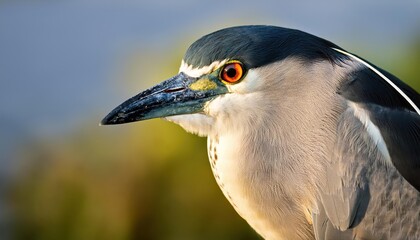 Striking Portrait of a BlackCrowned Night Heron Against a Serene Sunset Backdrop, Showcasing the Grace and Majesty of Wildlife Amidst Urban Tranquility in Oakland, California